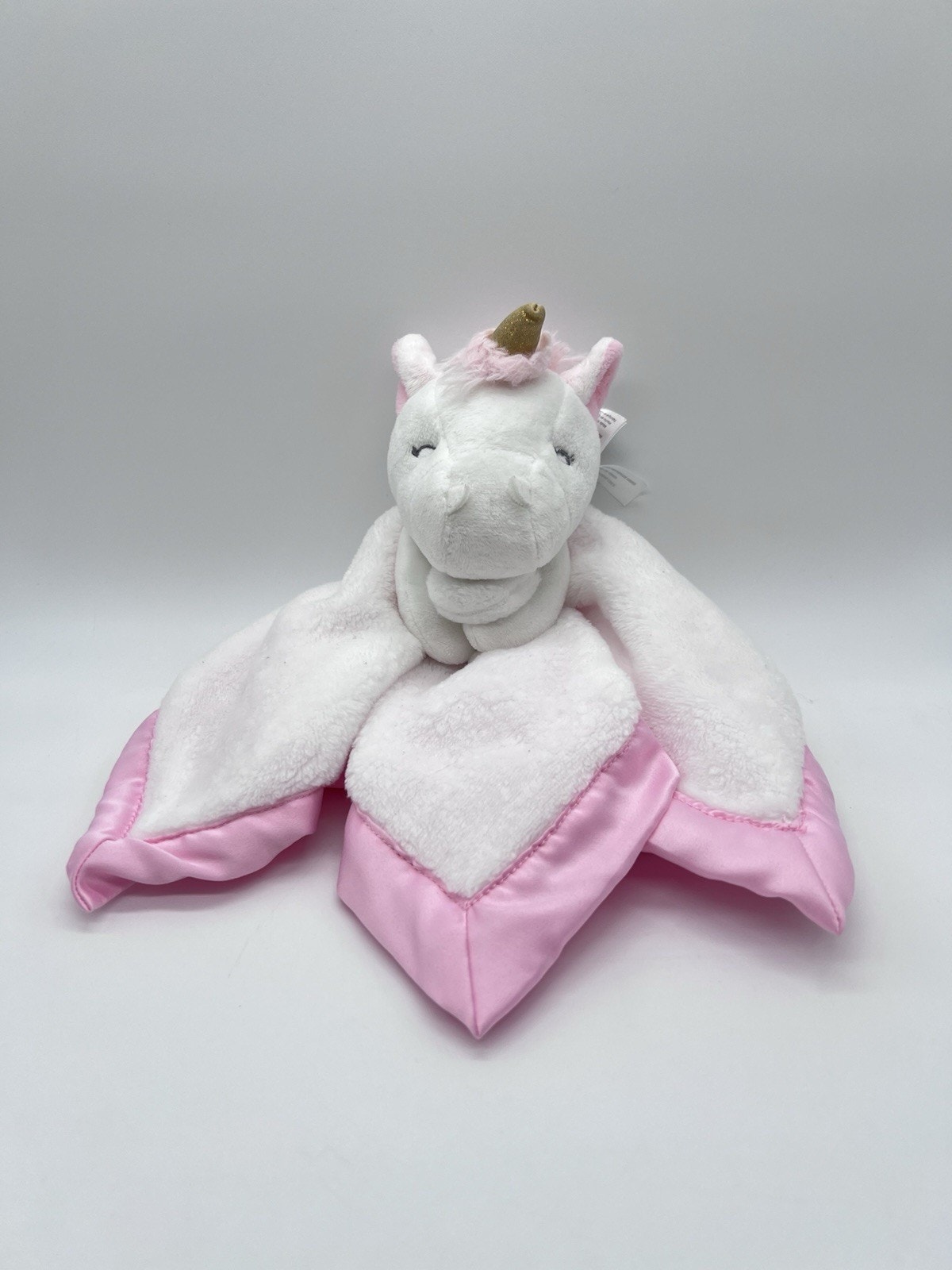 Carters White Pink Unicorn Baby Security Blanket Lovey Gold Horn Satin 13” 67211